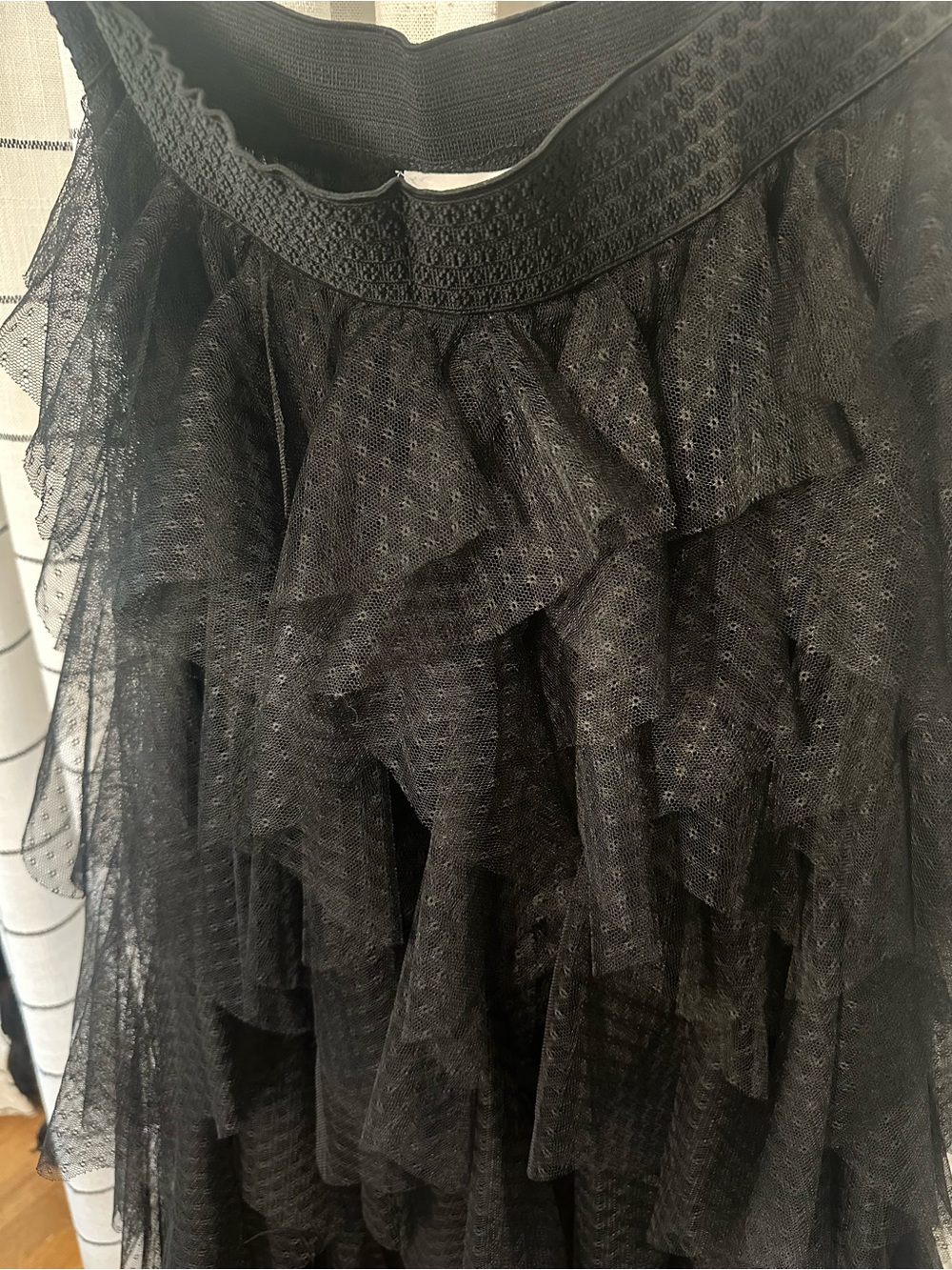 Black Ruffled Tulle Midi Skirt - Picture 2 of 3